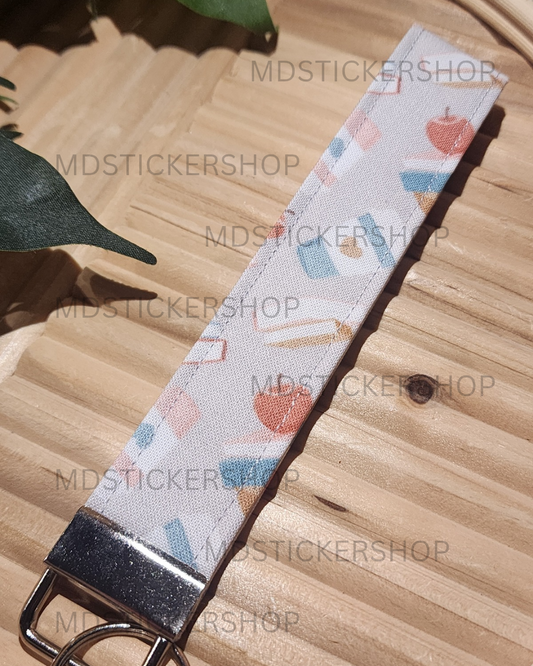 Teacher Coffee Print Fabric Keychain, Key Fob