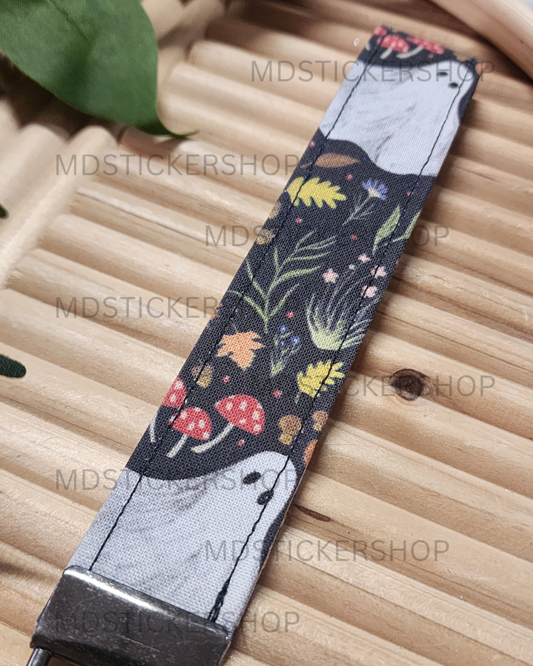 Garden Ghost Print Fabric Keychain, Key Fob
