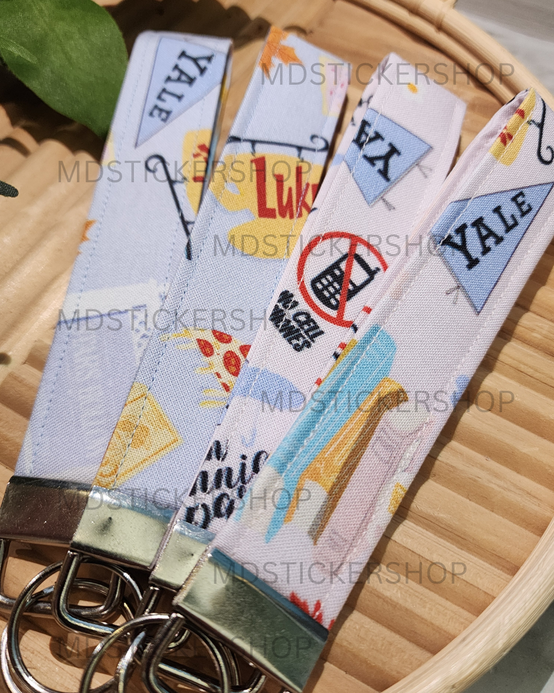 GG Blue Print Fabric Keychain, Key Fob