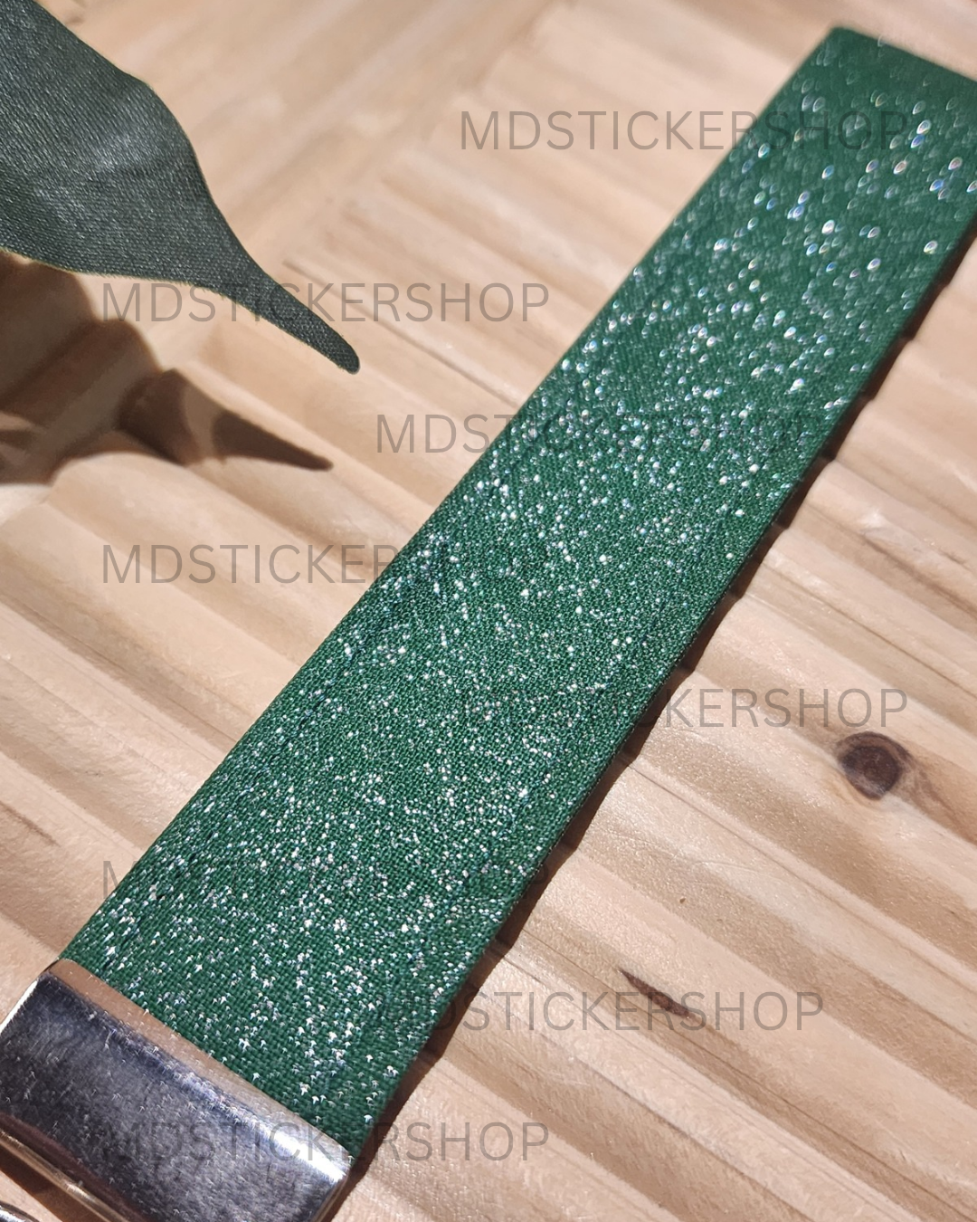 Green Glitter Print Fabric Keychain, Key Fob