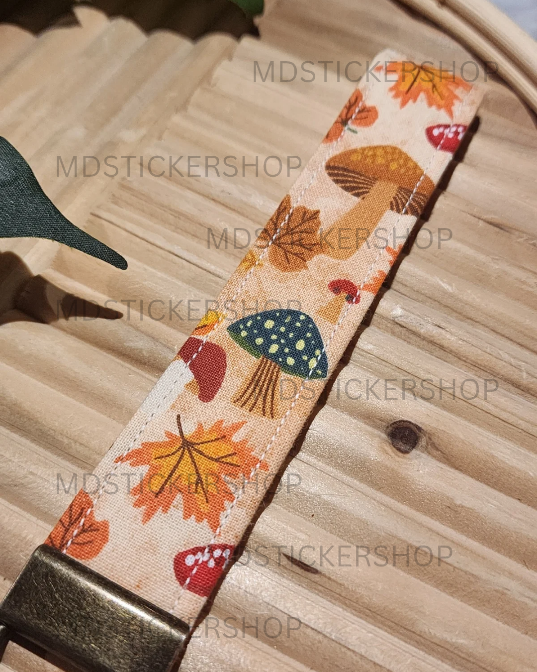 Fall Mushroom Print Fabric Keychain, Key Fob