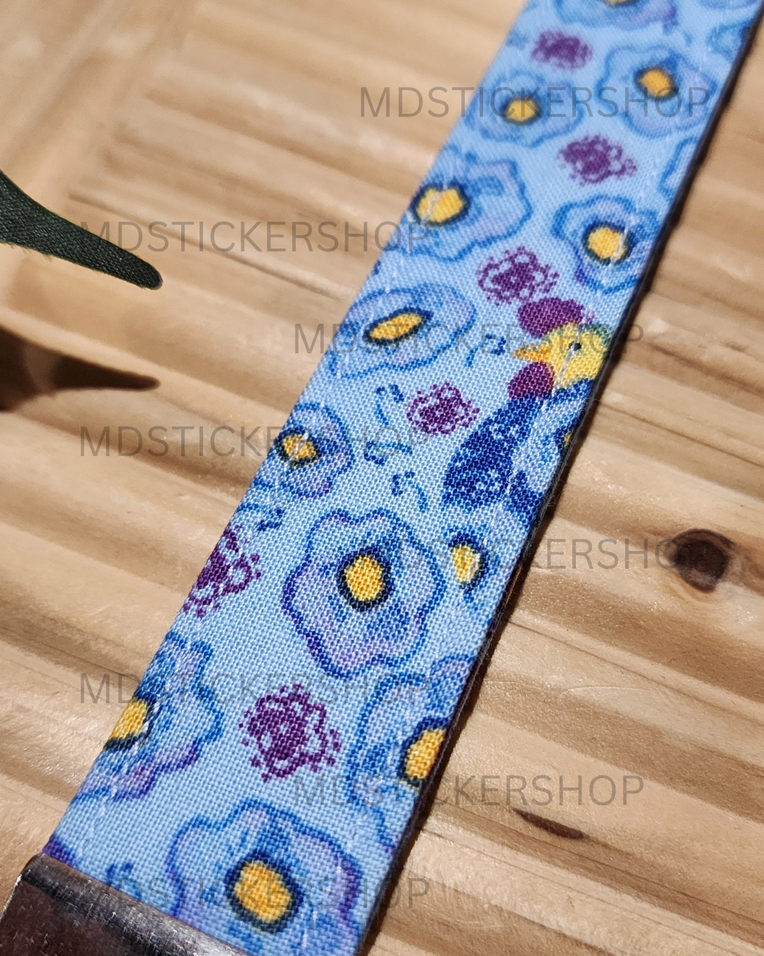 Blue Chicken Print Fabric Keychain, Key Fob