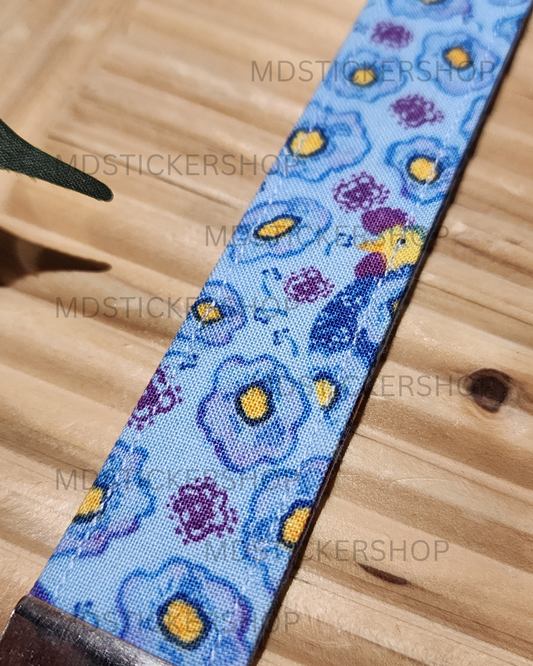 Blue Chicken Print Fabric Keychain, Key Fob