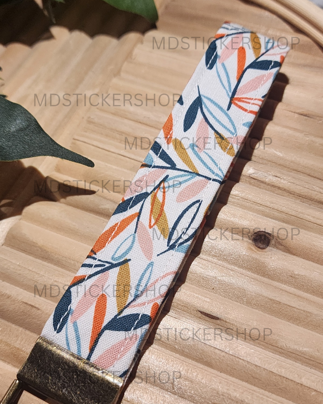 Colorful Greenery Print Fabric Keychain, Key Fob