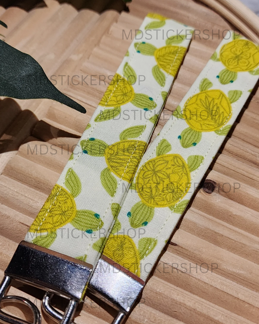 Turtle Print Fabric Keychain, Key Fob