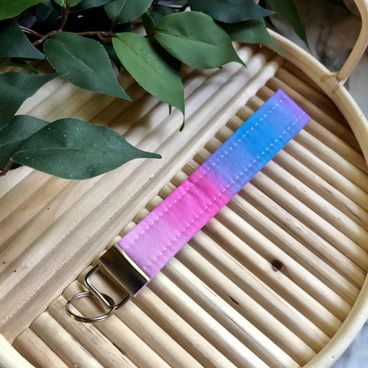 Pink, Blue, and Purple Ombré Ocean Print Fabric Keychain, Key Fob