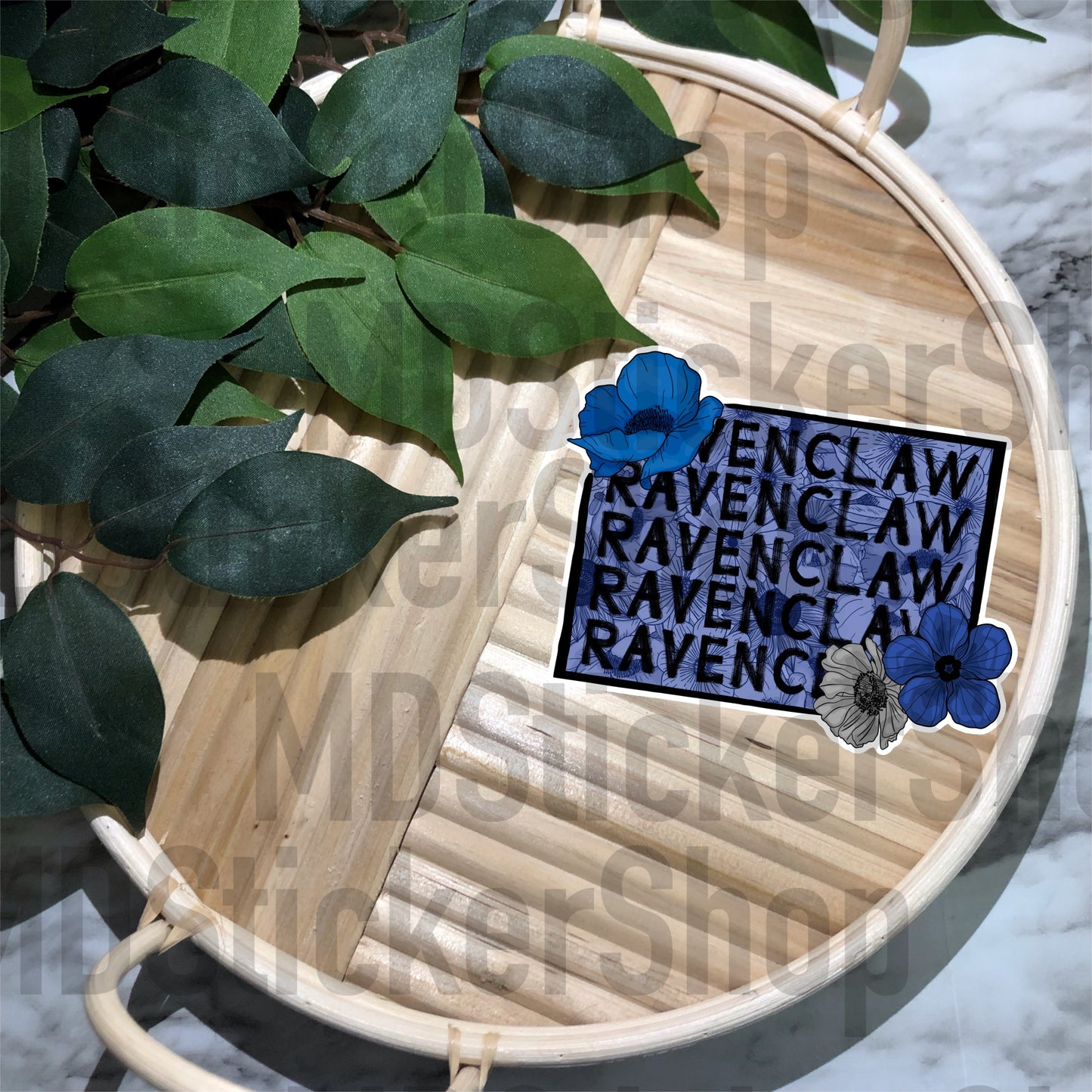 Blue House Floral Vinyl Sticker