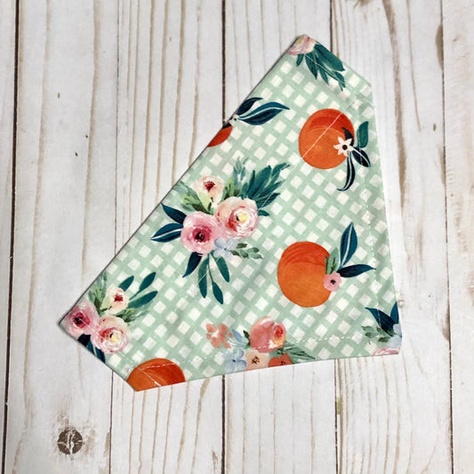 Floral Oranges & Gingham Fabric Pet Bandana