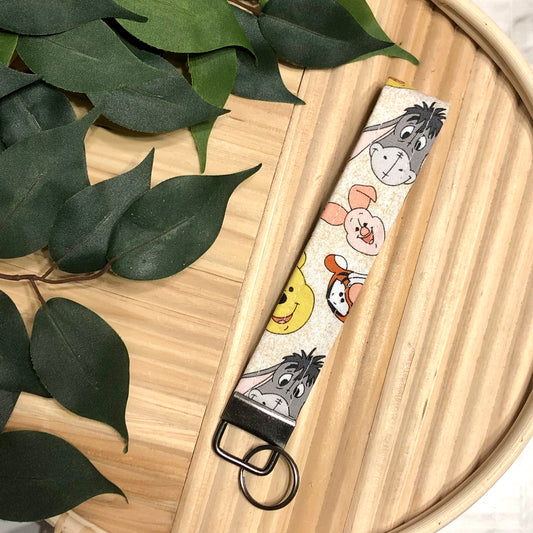 Winnie the Pooh & Friends Print Fabric Wristlet Keychain, Key Fob