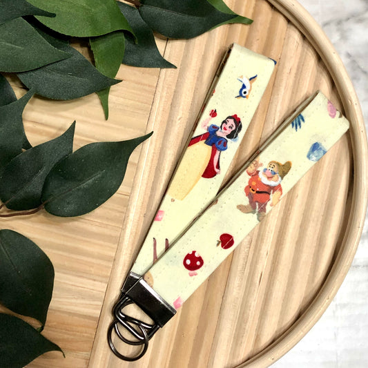 Snow White Print Fabric Wristlet Keychain, Key Fob