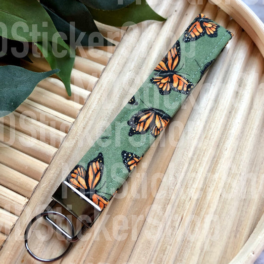 Green Monarch Butterfly Print Fabric Keychain
