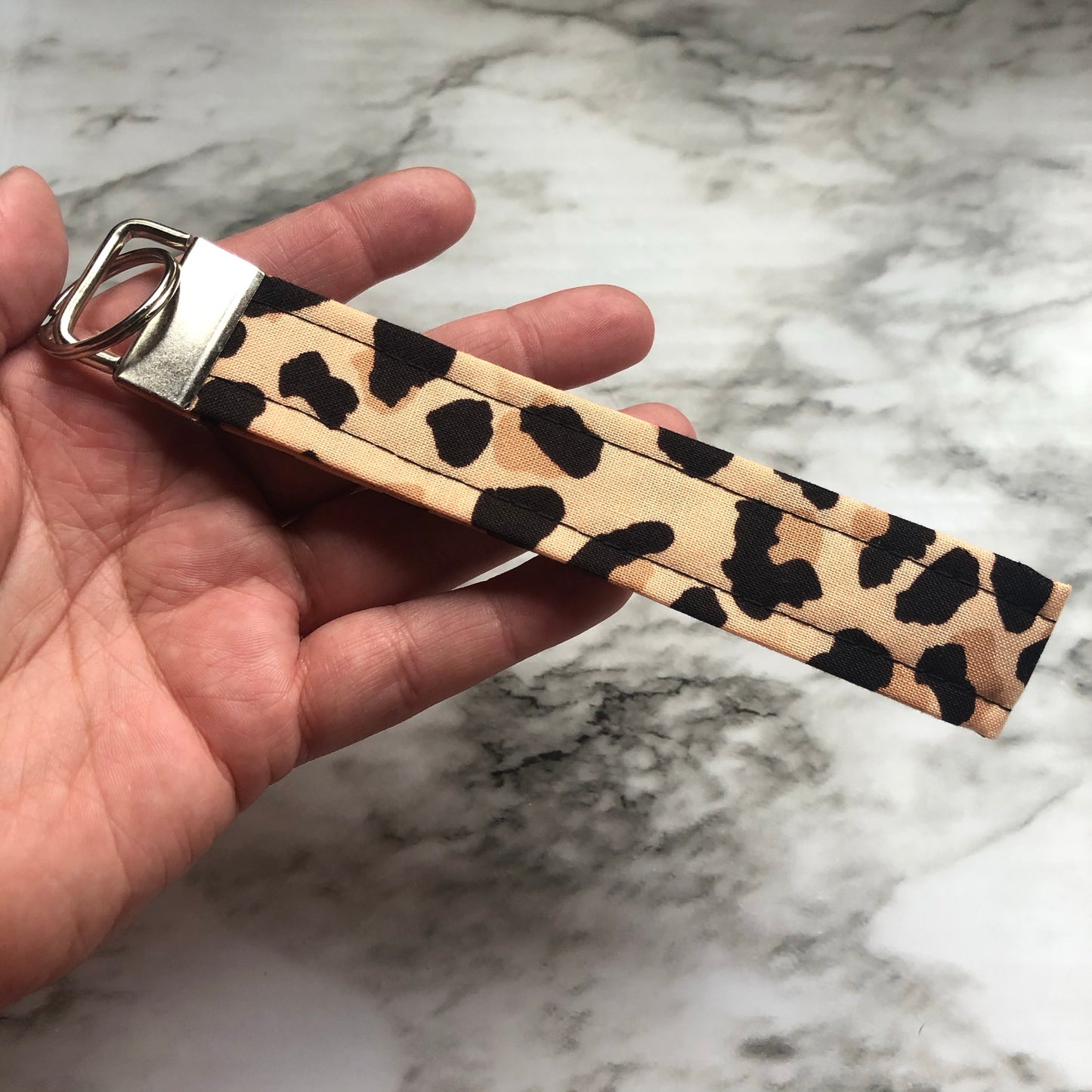 Cheetah Print Fabric Wristlet Keychain, Key Fob