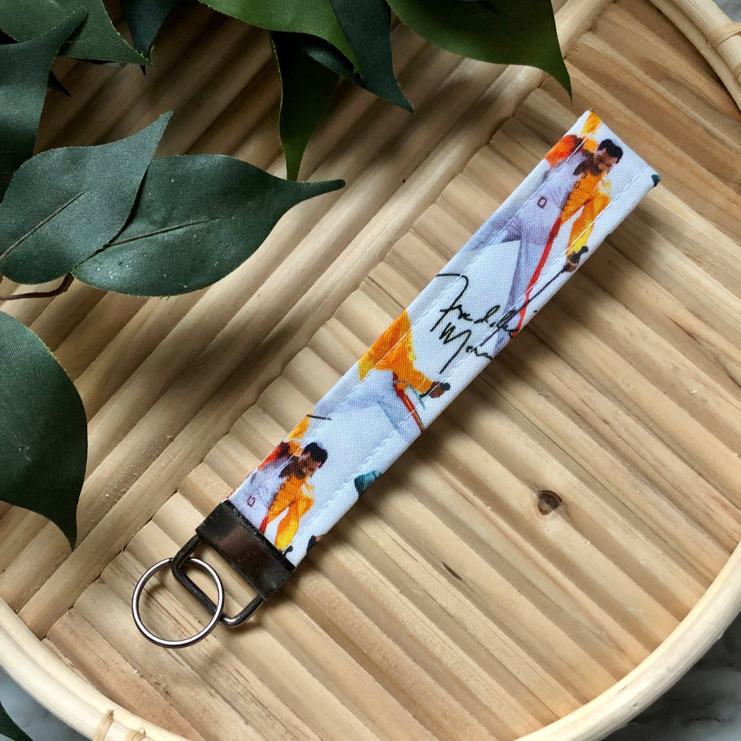 Freddie Mercury Print Fabric Wristlet Keychain, Key Fob