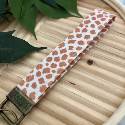 Mini Giraffe Print Fabric Wristlet Keychain, Key Fob