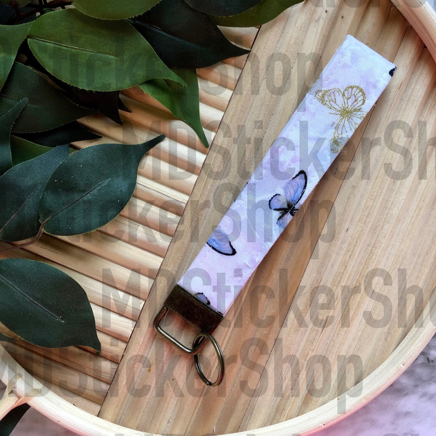 Purple & Gold Metallic Butterfly Print Fabric Keychain