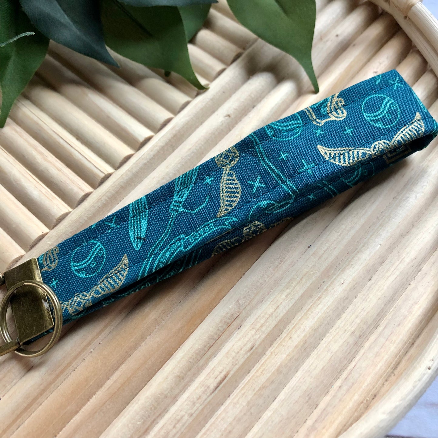 Harry Potter Green Quidditch Print Fabric Wristlet Keychain, Key Fob