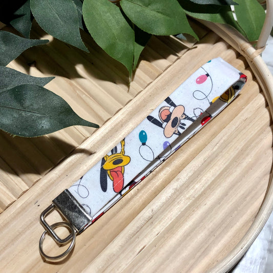 Mickey Mouse & Crew Christmas Print Fabric Wristlet Keychain, Key Fob