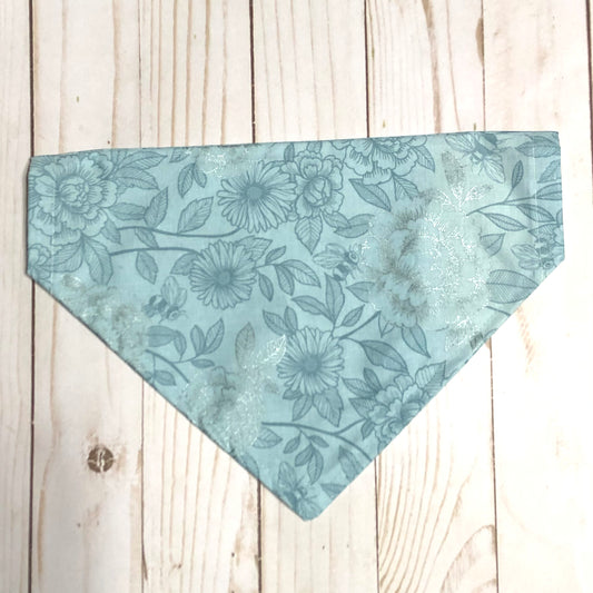 Blue Metallic Peony Print Fabric Pet Bandana