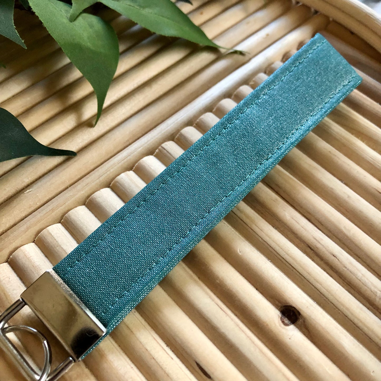 Blue/Green Metallic Print Fabric Keychain, Key Fob