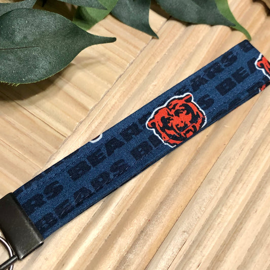 Chicago Bears Print Fabric Wristlet Keychain, Key Fob