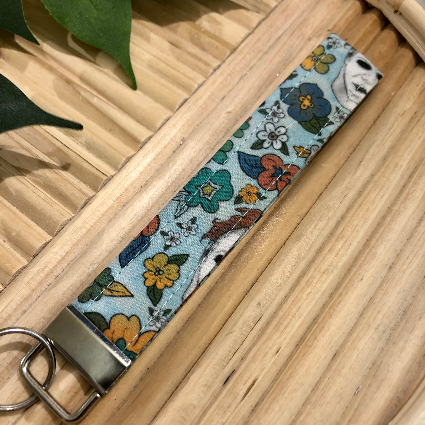 Michael Myers Floral Print Fabric Keychain, Key Fob