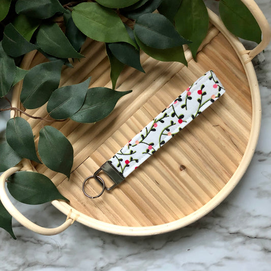 Vine Print Fabric Wristlet Keychain, Key Fob