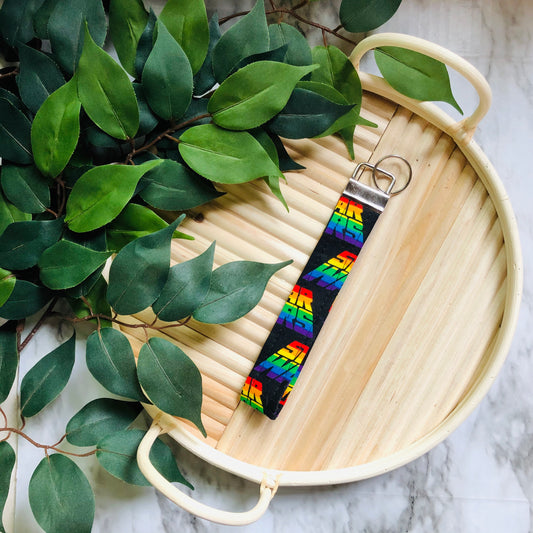 Star Wars Black Rainbow Print Wristlet Keychain, Key Fob