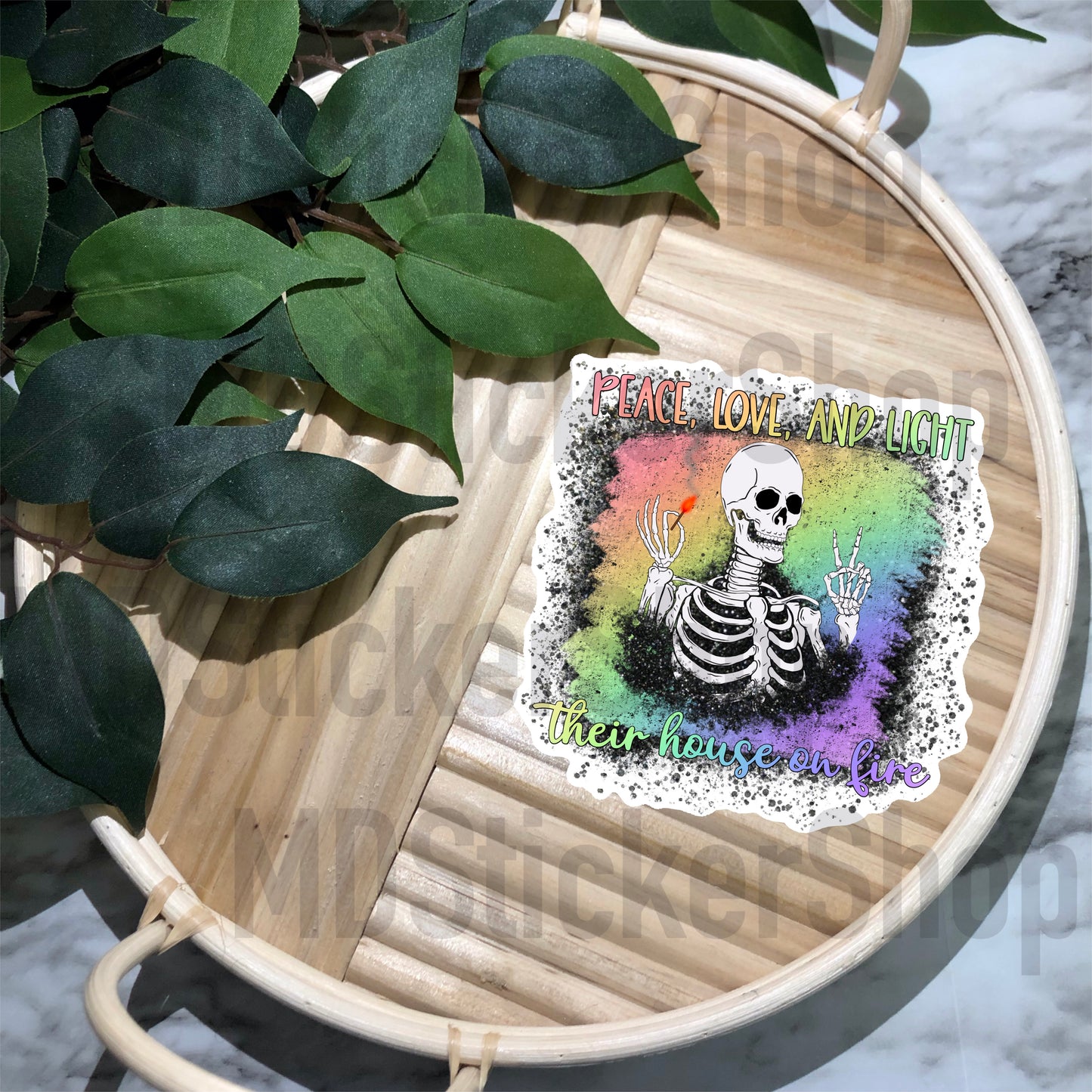 Peace Love and Light Their House on Fire Vinyl Sticker