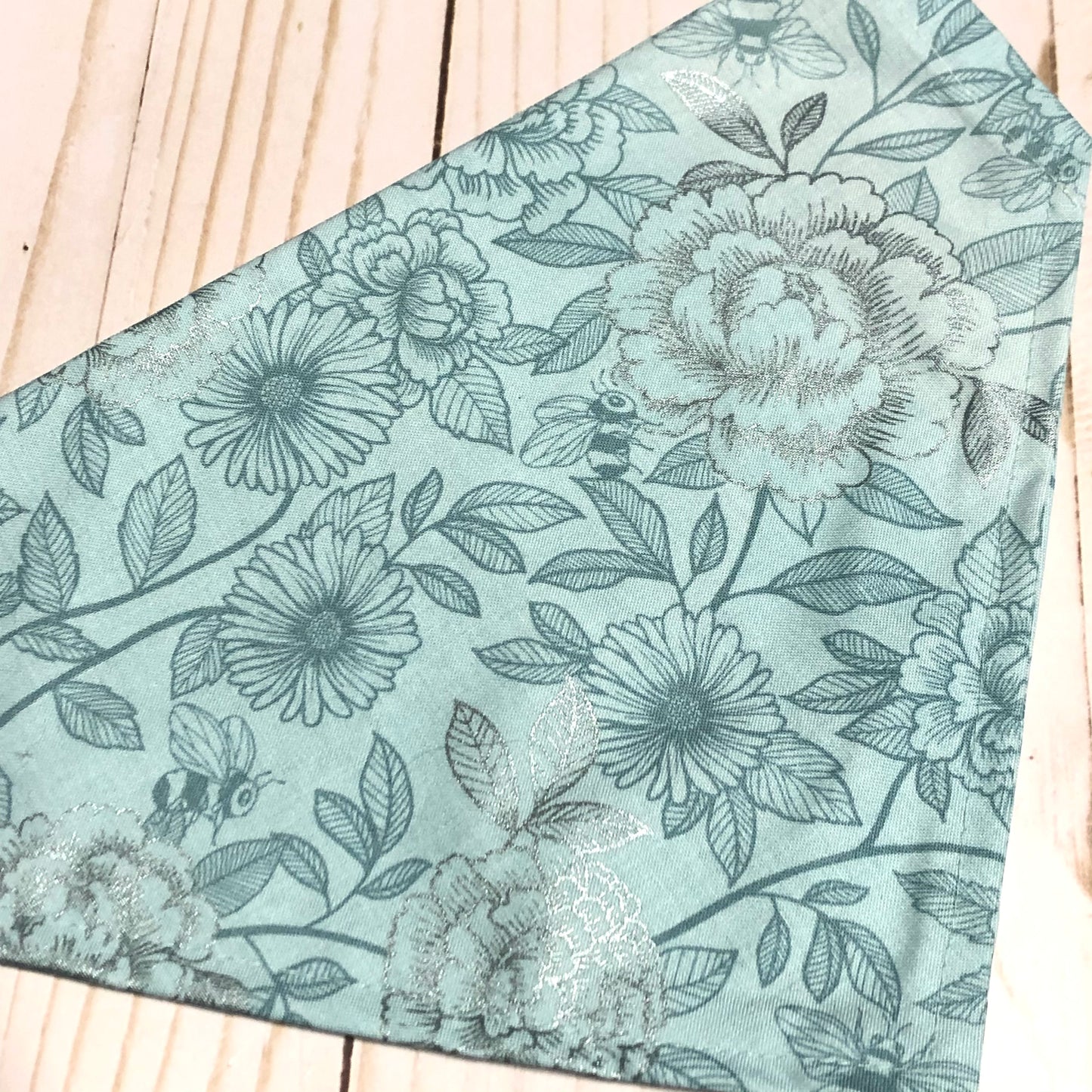 Blue Metallic Peony Print Fabric Pet Bandana