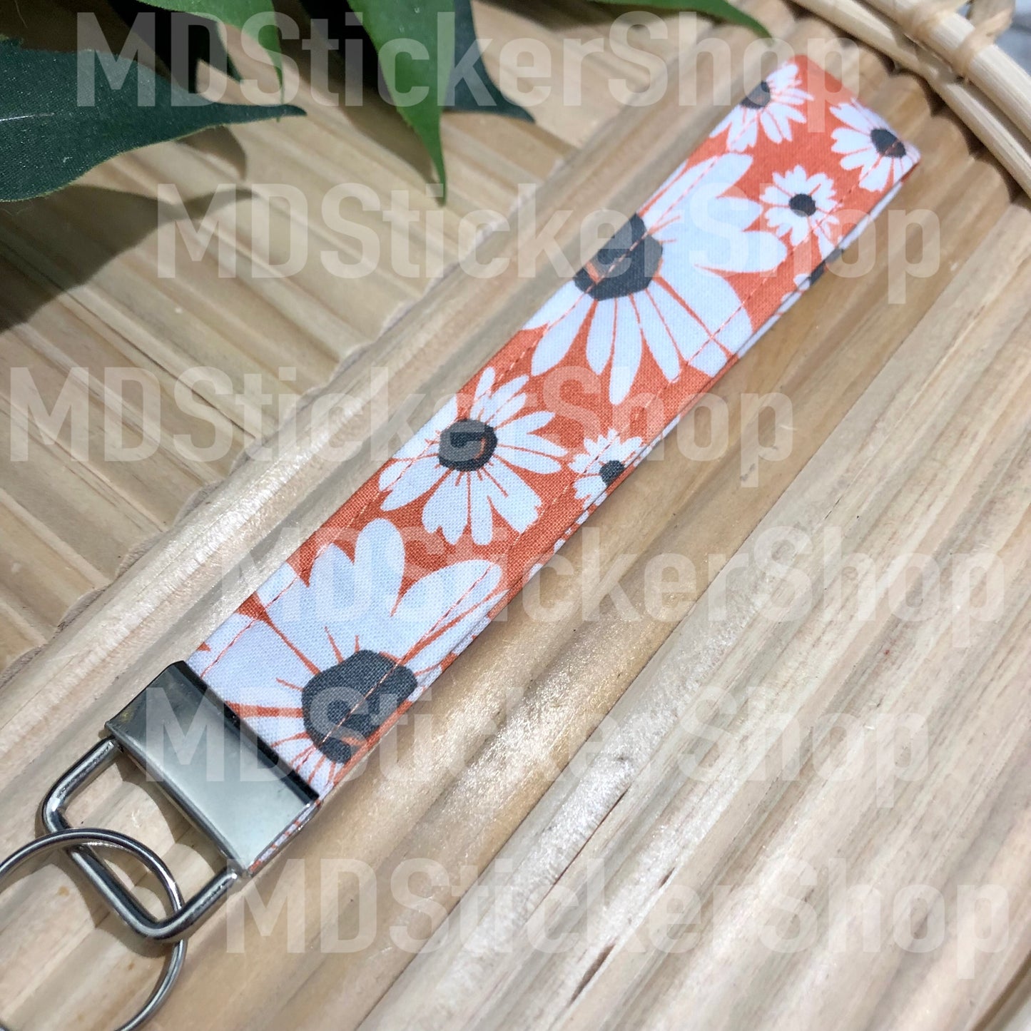 Salmon Daisy Print Fabric Keychain