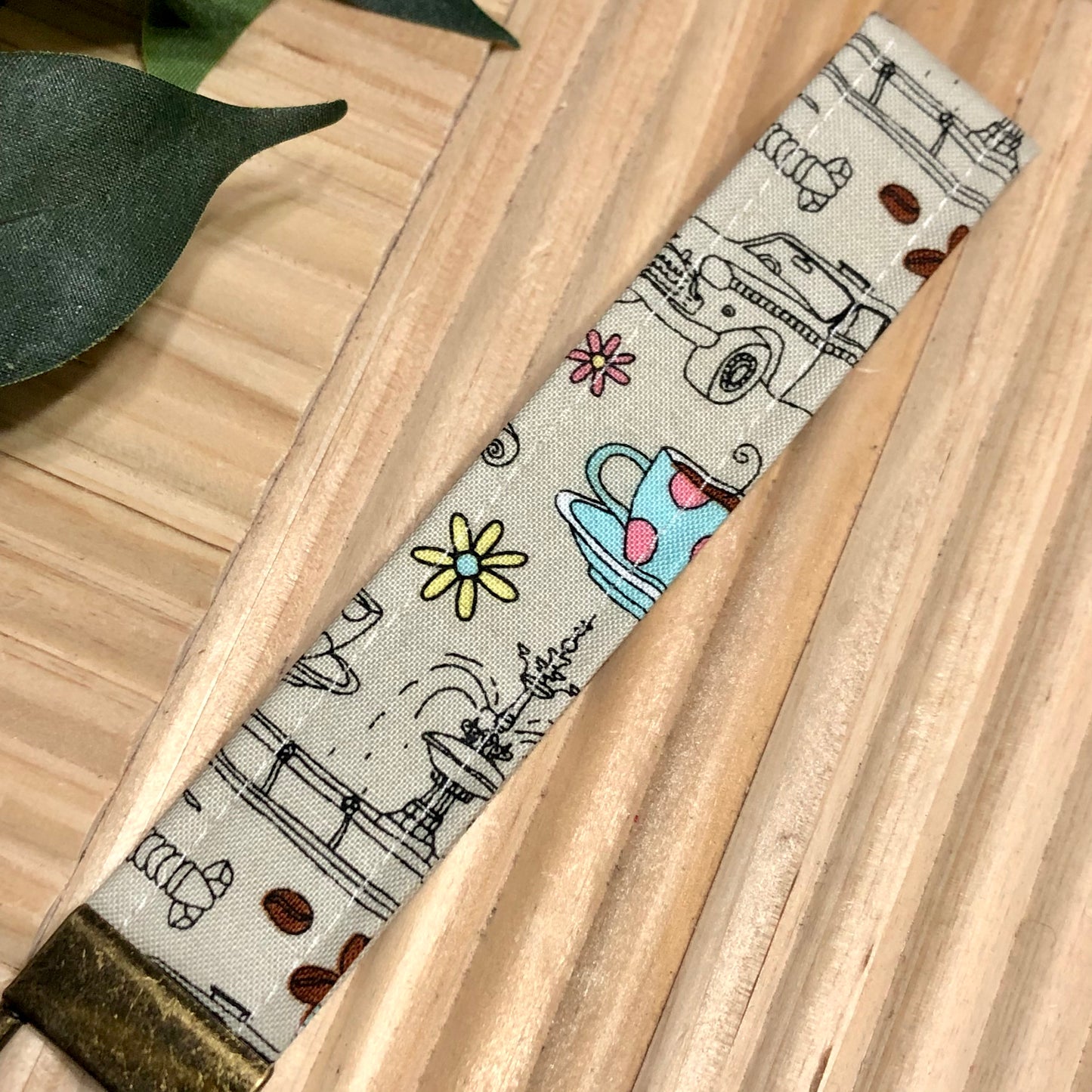 Friends Doodles Print Fabric Wristlet Keychain, Key Fob