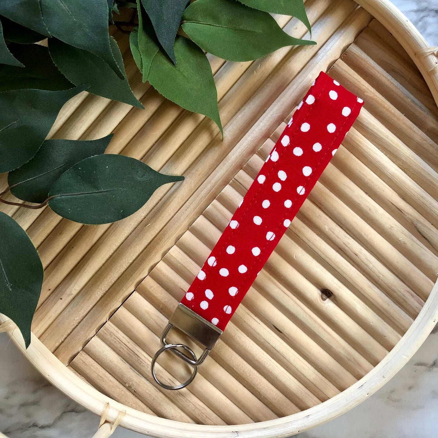 Red Dot Print Fabric Keychain, Key Fob