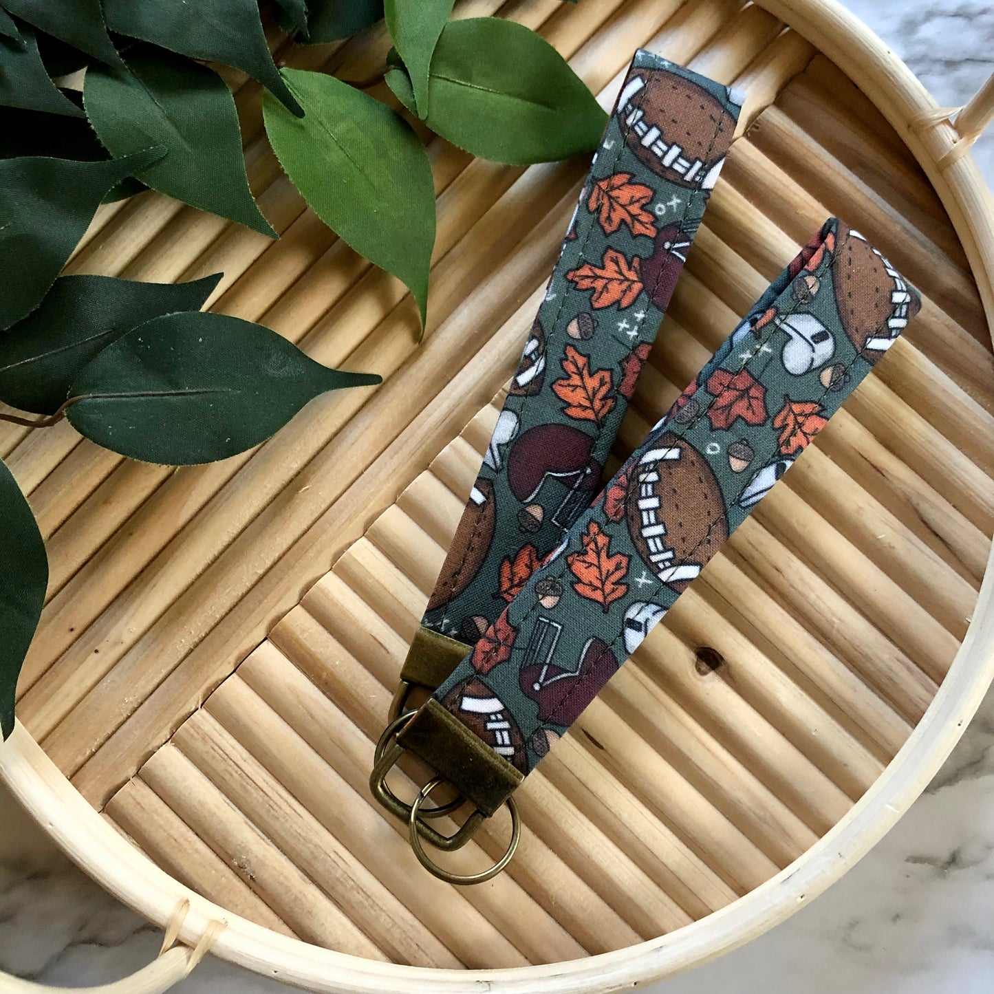 Fall Football Print Fabric Keychain, Key Fob
