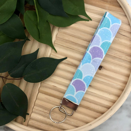 Metallic Spec Mermaid Print Fabric Wristlet Keychain, Key Fob