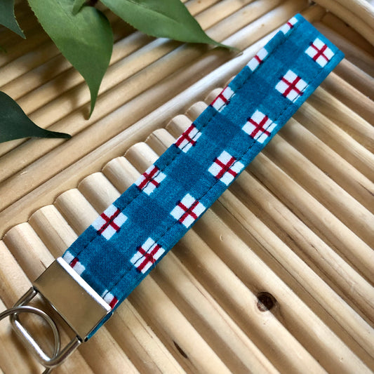Christmas Plaid Print Fabric Keychain, Key Fob