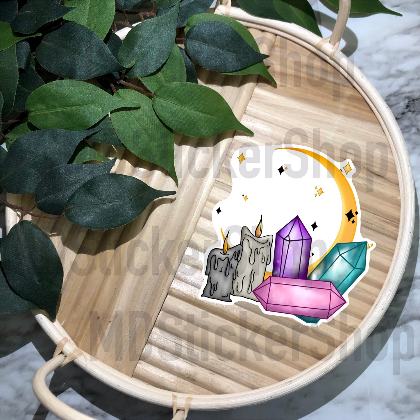 Crystals and Moon Vinyl Sticker
