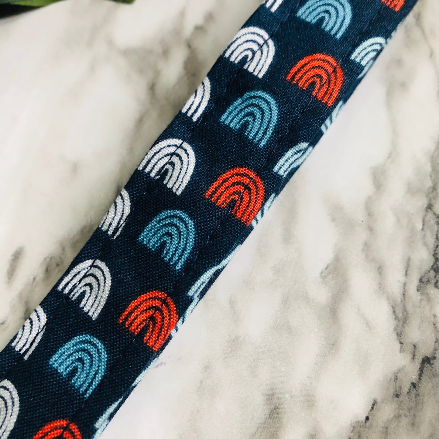 Navy Patriotic Rainbow Print Fabric Wristlet Keychain, Key Fob