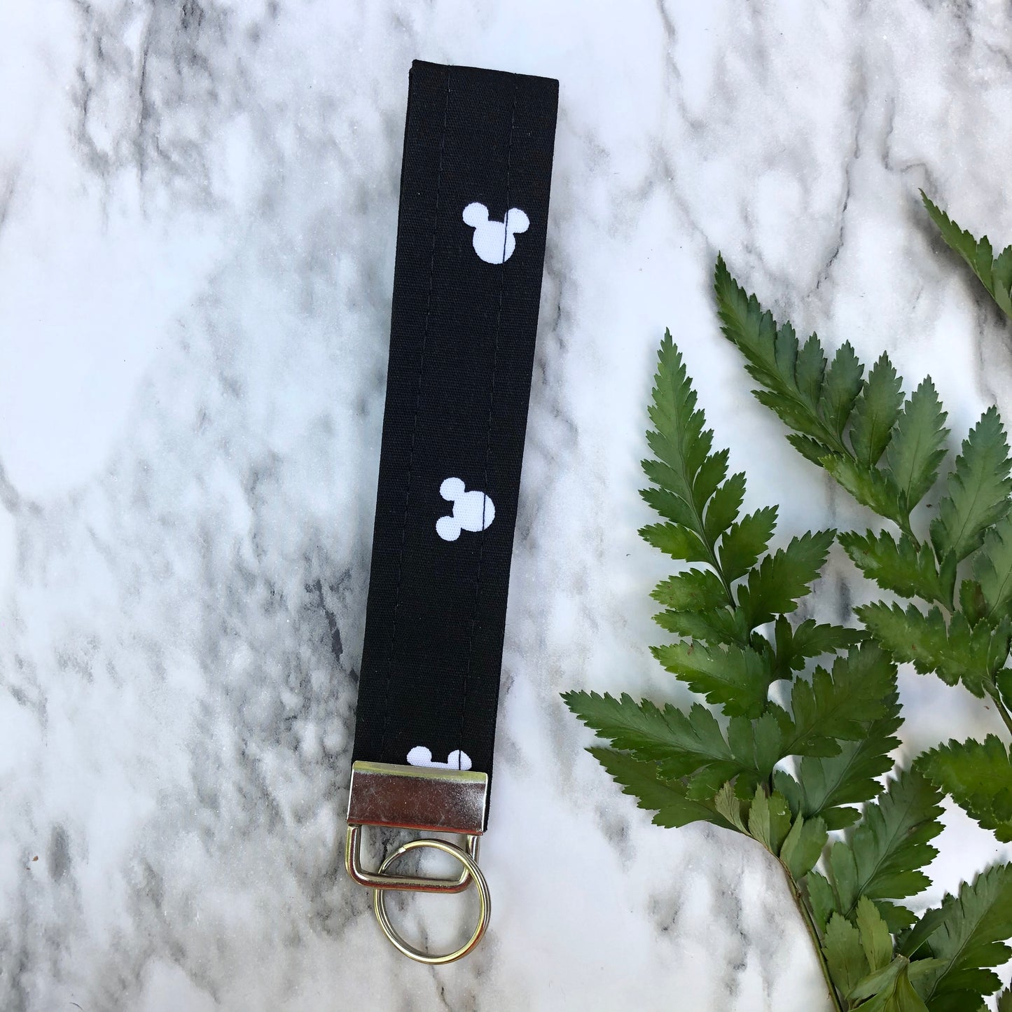 Black and White Mouse Print Wristlet Keychain, Key Fob