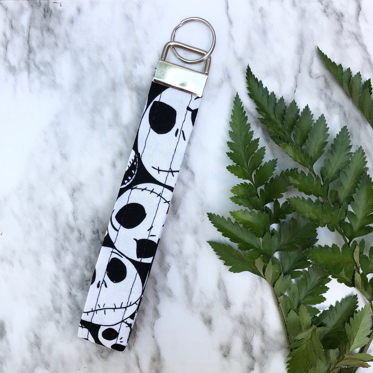 Jack Skellington Black and White Print Wristlet Keychain, Key Fob