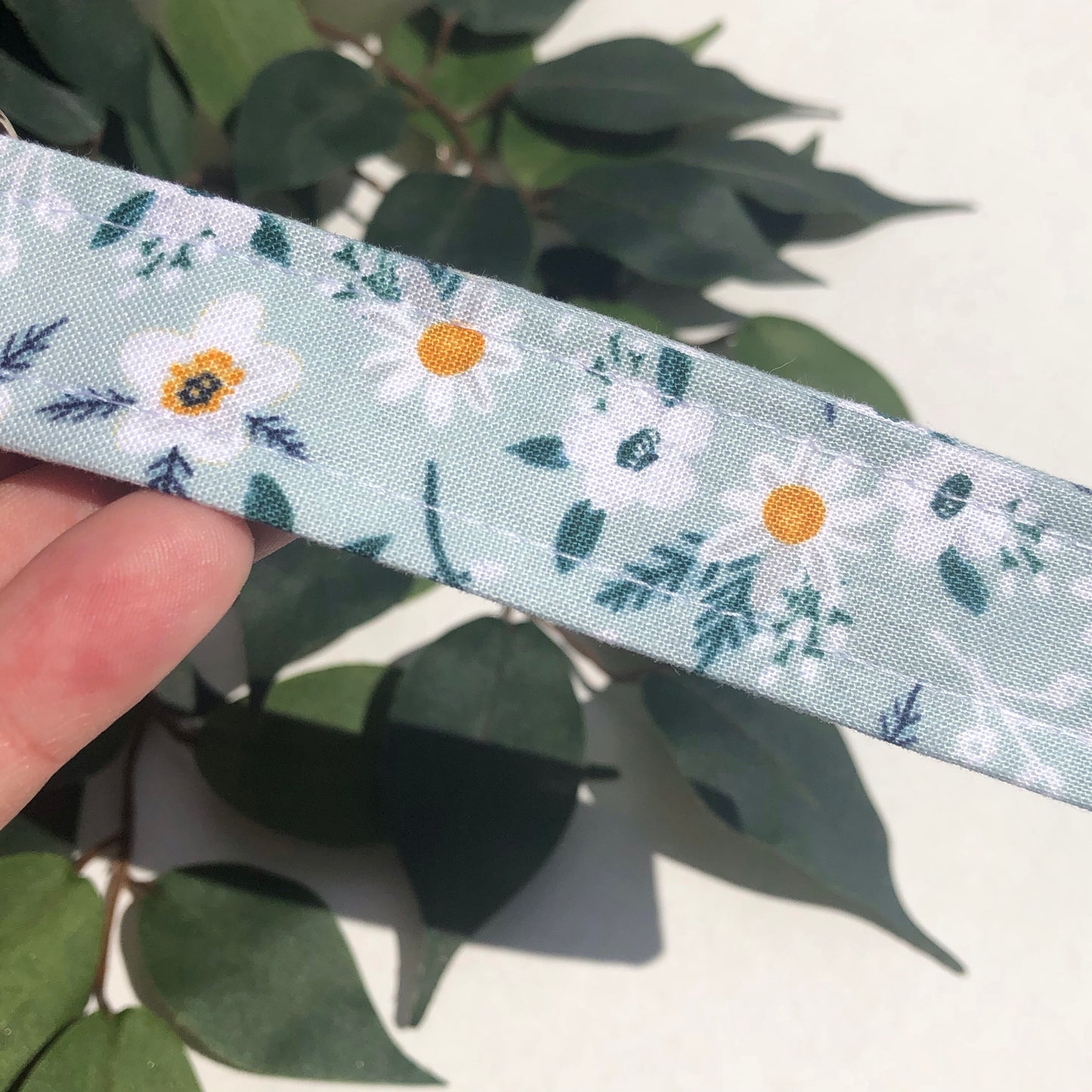 Light Blue Floral Print Wristlet Keychain, Key Fob
