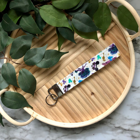 Disney 50th Anniversary Print Fabric Wristlet Keychain, Key Fob