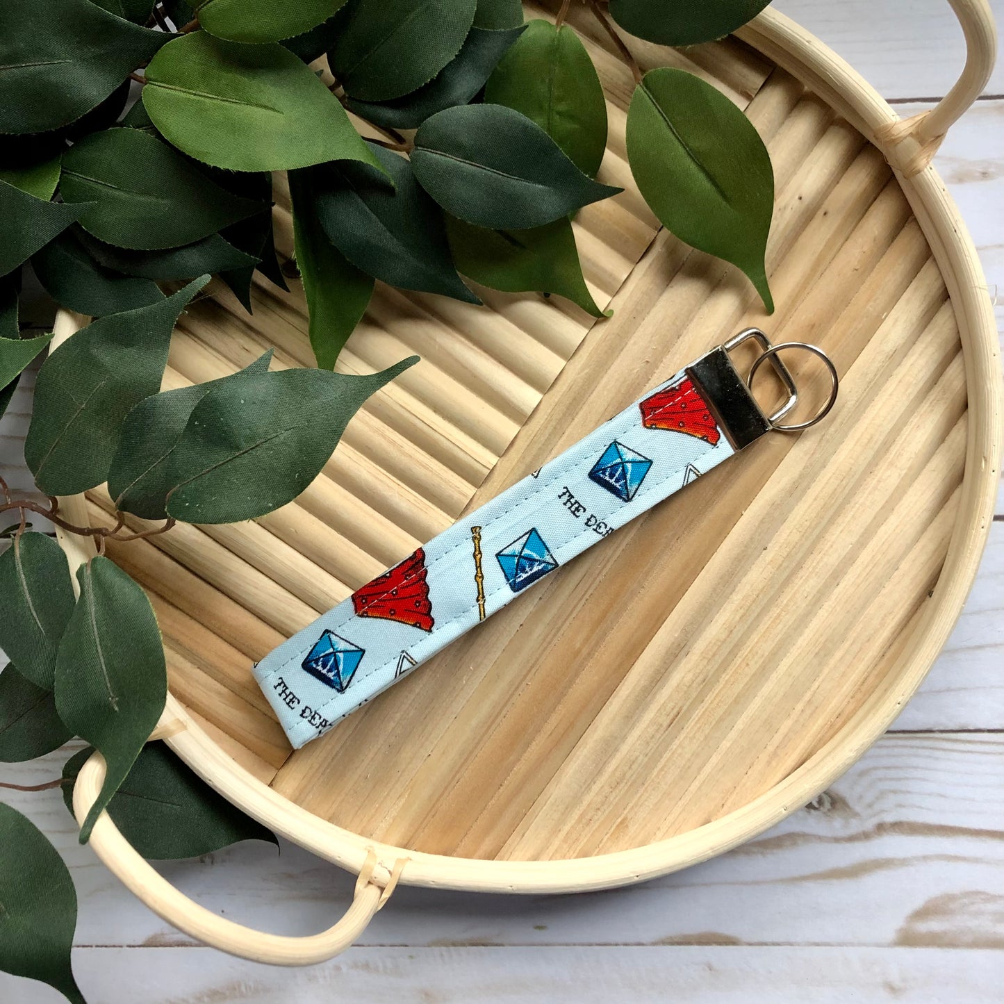 Harry Potter Deathly Hallows Print Fabric Wristlet Keychain, Key Fob