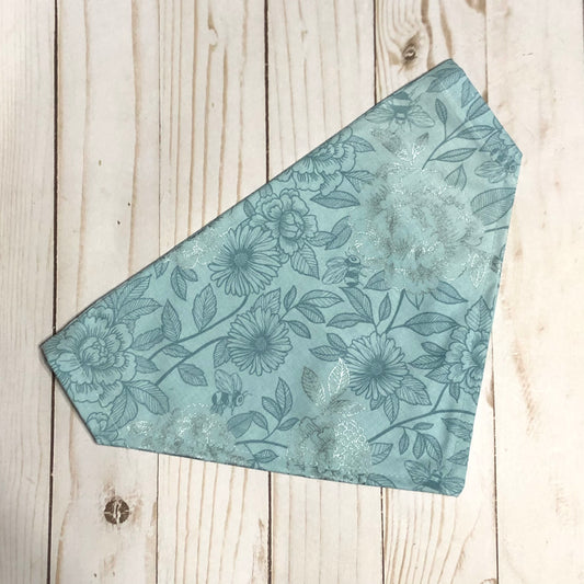 Blue Metallic Peony Print Fabric Pet Bandana