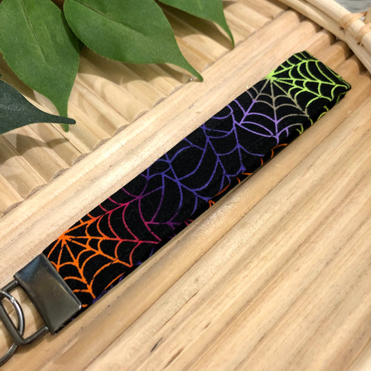 Colorful Spider Web Print Fabric Keychain, Key Fob