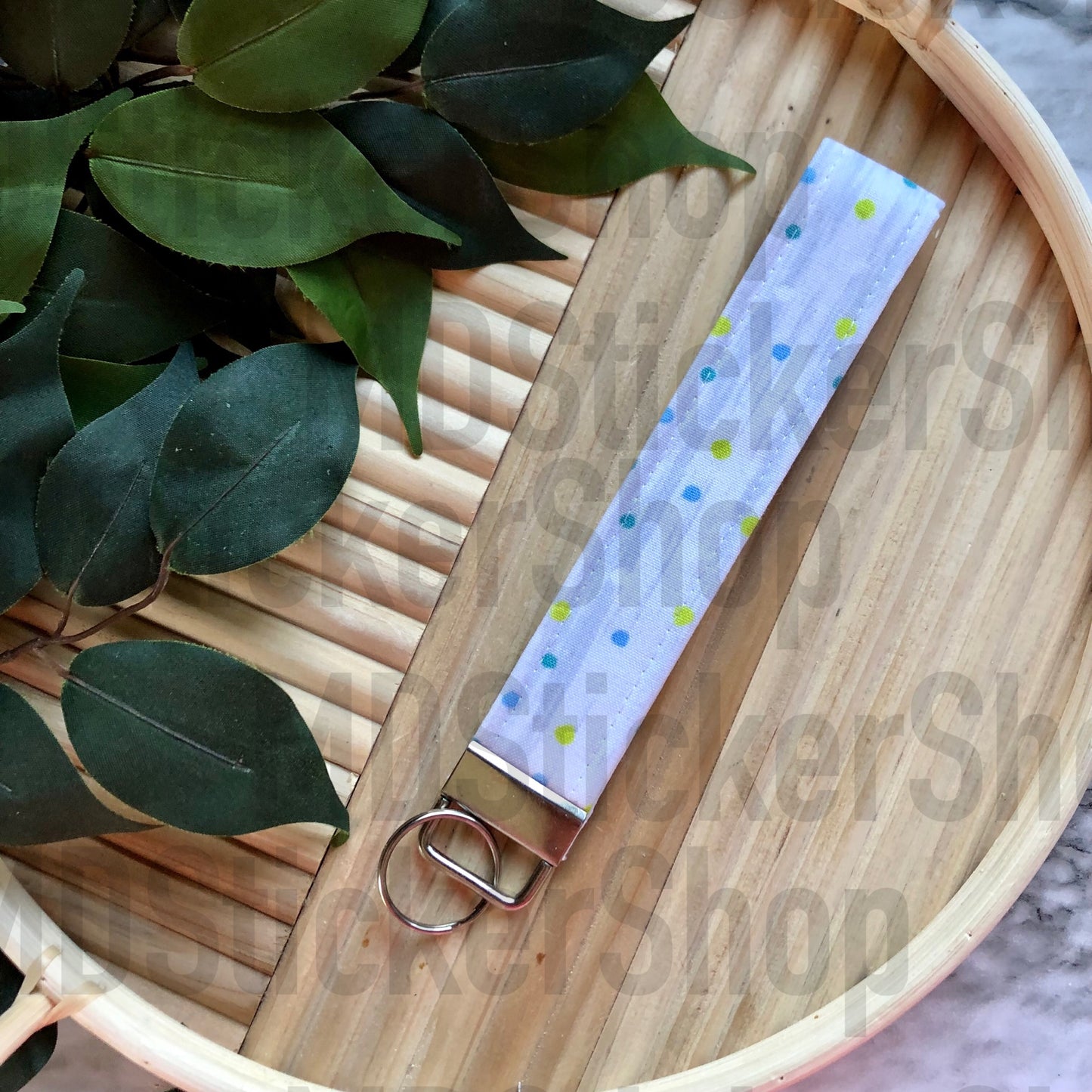 Grey Dot Print Fabric Keychain