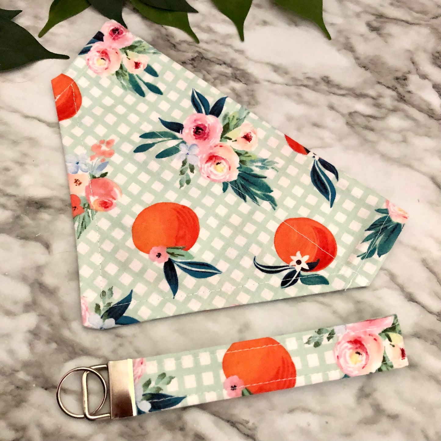 Floral Oranges & Gingham Fabric Pet Bandana