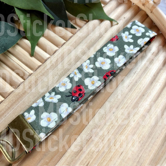 Olive Lady Bug Print Fabric Keychain