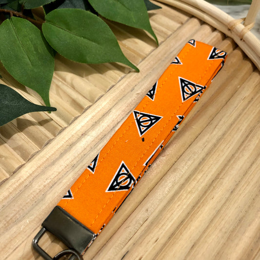 Orange Deathly Hallows Print Fabric Keychain, Key Fob