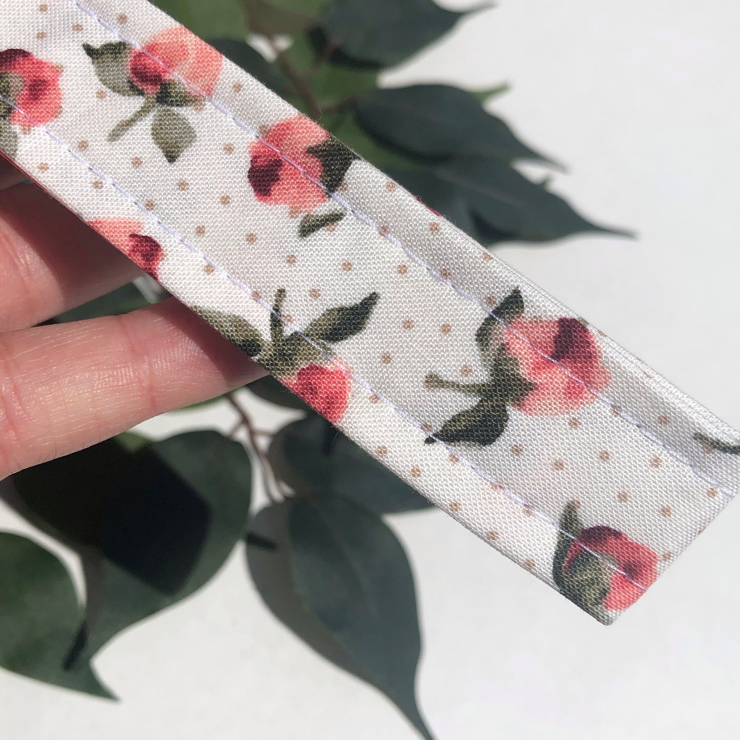 Floral with Polka Dot Print Fabric Keychain, Key Fob