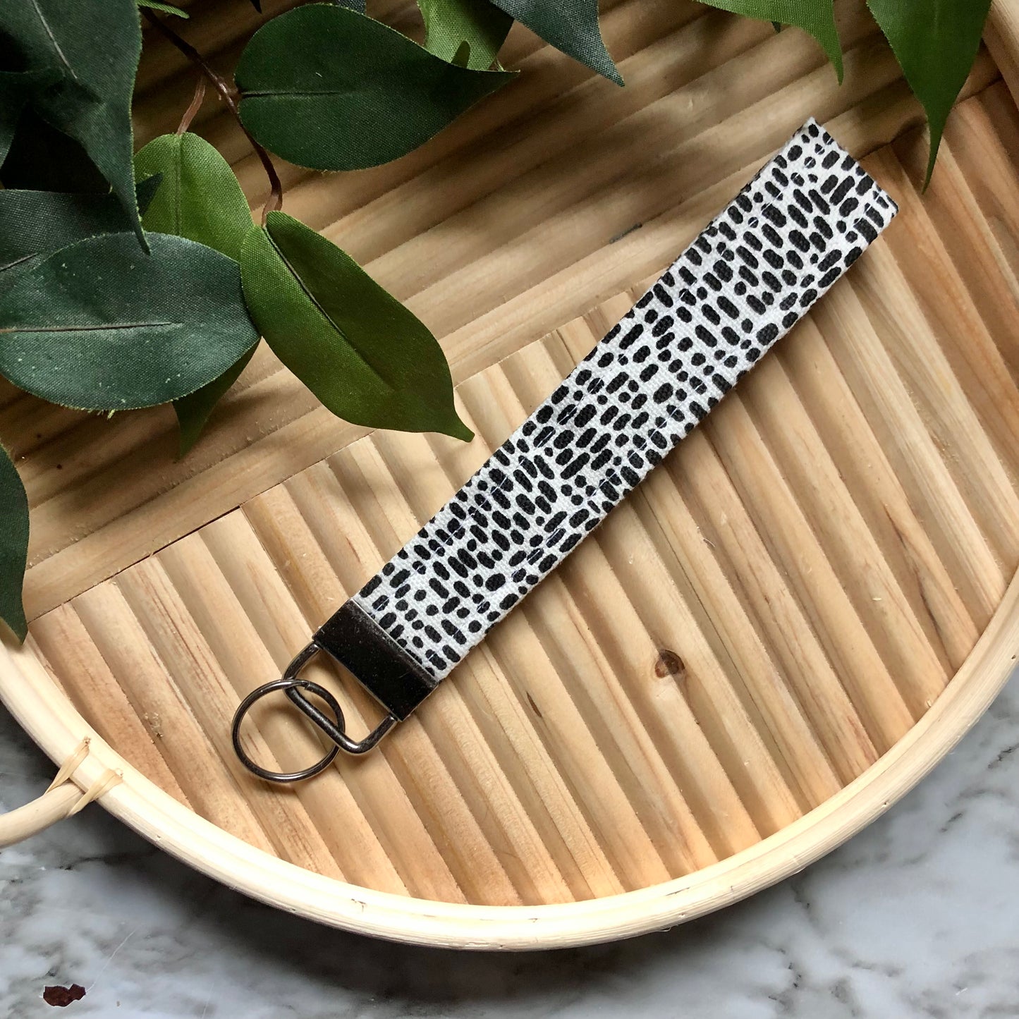 Black and White Swatch Print Fabric Wristlet Keychain, Key Fob